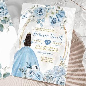 Gold Baby Blue Floral Princess Quinceañera