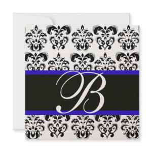 GOLD & BLACK BLUE DAMASK MONOGRAM , white
