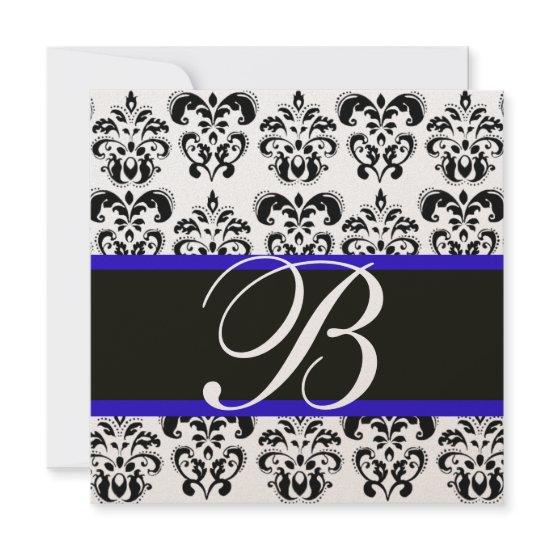 GOLD & BLACK BLUE DAMASK MONOGRAM , white