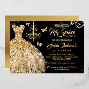 Gold Black Butterfly Tiara Dress Quinceanera Foil