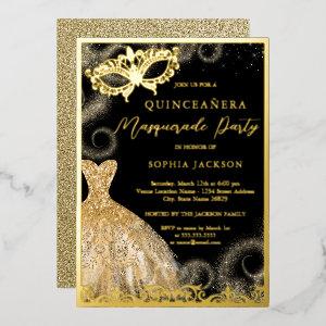 Gold Black Dress Masquerade Party Quinceanera   Foil