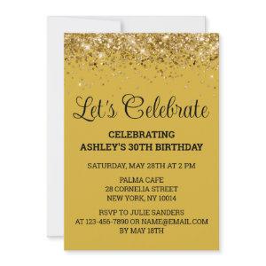 Gold Black Glitter 30th Birthday Let's Celebrate