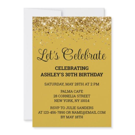 Gold Black Glitter 30th Birthday Let's Celebrate