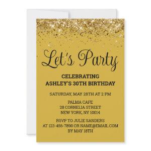 Gold Black Glitter Bling 30th Birthday Let's Party
