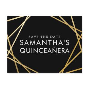 Gold Black Modern Quinceañera Save the Date Announcement Postcard