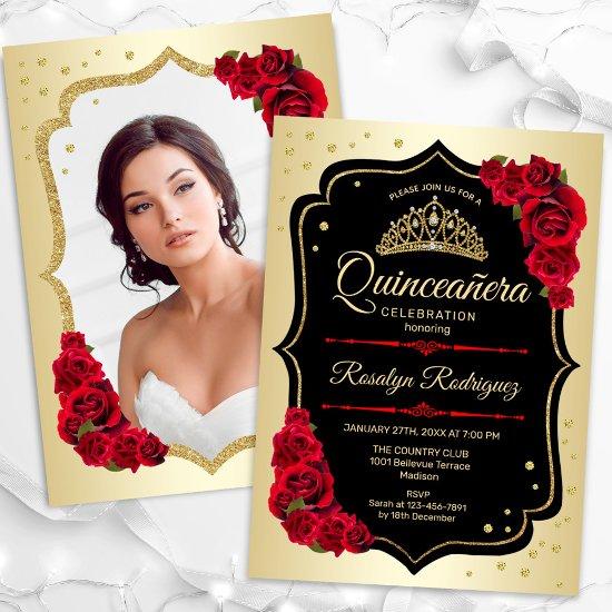 Gold Black Red Photo Quinceanera