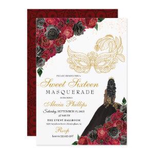 Gold Black Red Roses Masquerade Sweet 16