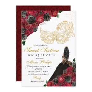 Gold Black Red Roses Masquerade Sweet 16