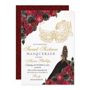 Gold Black Red Roses Masquerade Sweet 16