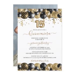 Gold Black Sparkle Photo Quinceanera Balloon