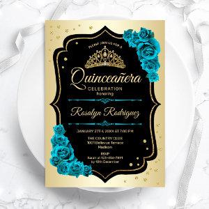 Gold Black Teal Elegant Quinceanera