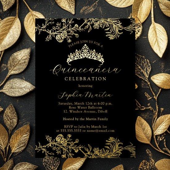 Gold Black Vintage Elegant Quinceanera  Foil
