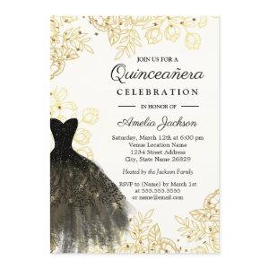 Gold Black Vintage Floral Dress Quinceanera