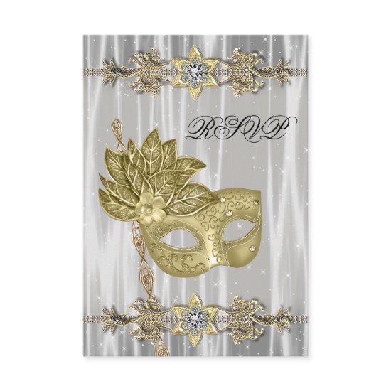 Gold Black White Masquerade Party RSVP