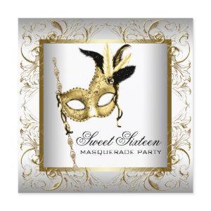 Gold Black White Sweet Sixteen Masquerade Party