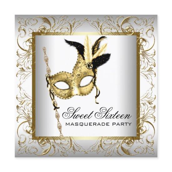Gold Black White Sweet Sixteen Masquerade Party