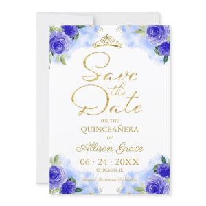 Gold Blue Floral Quinceanera Save The Date