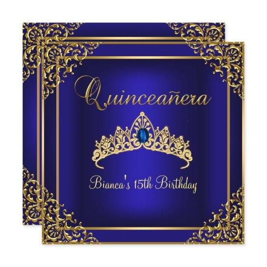 Gold & Blue Gem Tiara Quinceanera