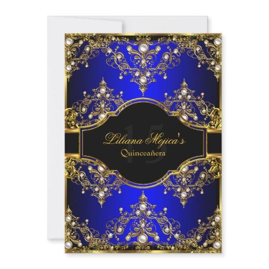 Gold Blue Pearl Vintage Glamour Quinceanera