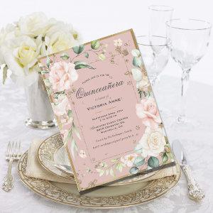 Gold Blush Pink Elegant Floral Quinceañera