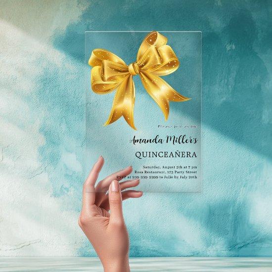 Gold bow Quinceanera luxury clear Acrylic