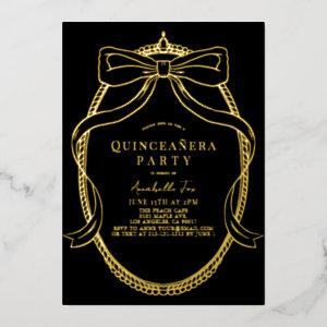Gold Bow Ribbon Tiara Frame Black Quinceañera Foil