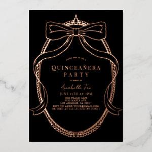 Gold Bow Ribbon Tiara Frame Black Quinceañera Foil
