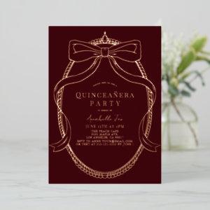 Gold Bow Ribbon Tiara Frame Burgundy Quinceañera Foil