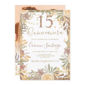 Gold brown floral watercolor Quinceanera photo