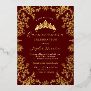 Gold Burgundy Elegant Vintage Quinceanera  Foil