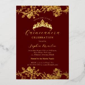 Gold Burgundy Vintage Elegant Quinceanera  Foil