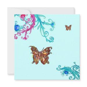 GOLD BUTTERFLY , bright pink  blue