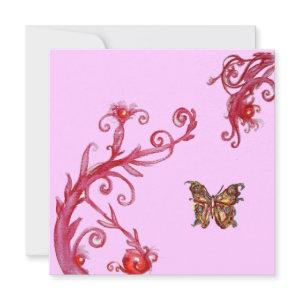 GOLD BUTTERFLY , bright pink red
