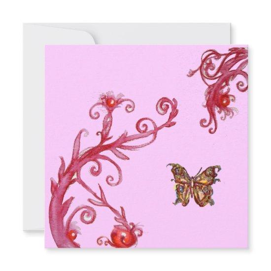 GOLD BUTTERFLY , bright pink red