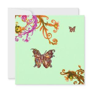 GOLD BUTTERFLY , bright pink yellow green