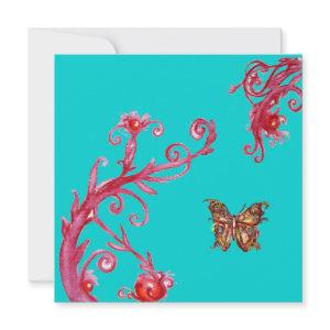 GOLD BUTTERFLY , bright red blue
