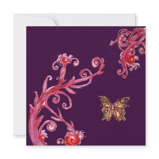 GOLD BUTTERFLY , bright red dark purple