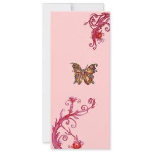 GOLD BUTTERFLY , bright red pink flourishes