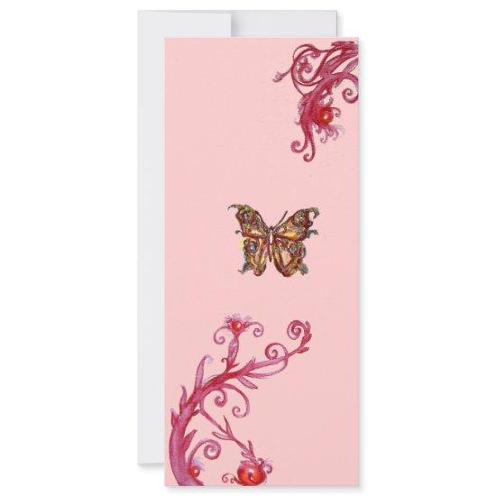 GOLD BUTTERFLY , bright red pink flourishes