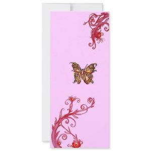 GOLD BUTTERFLY , bright red pink violet flourishes