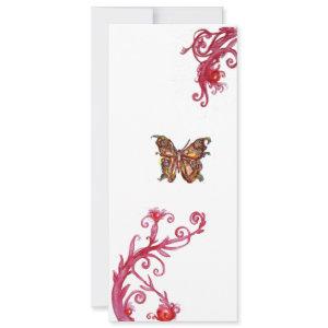 GOLD BUTTERFLY , bright red white flourishes