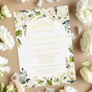 Gold Butterfly Champagne Floral Quinceanera   Foil