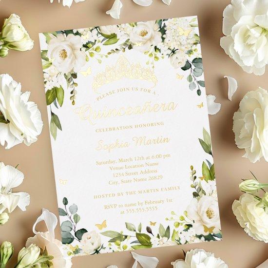 Gold Butterfly Champagne Floral Quinceanera   Foil