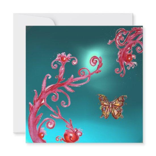 GOLD BUTTERFLY TEAL AQUA BLUE GEMSTONE