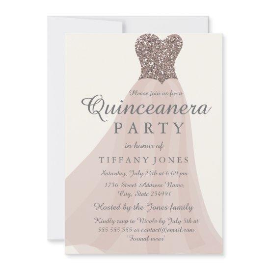 Gold Champagne Shimmer Glitter Gown Quinceanera