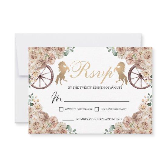 Gold Champagne Western Quinceanera RSVP Card