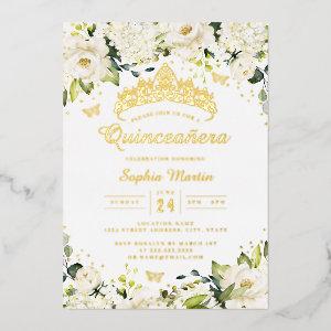 Gold Champagne White Floral Quinceanera  Foil