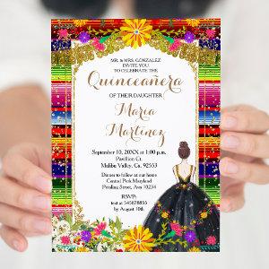 Gold Colorful Floral Quinceañera Birthday