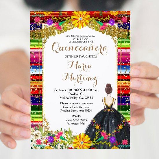 Gold Colorful Floral Quinceañera Birthday