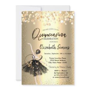 Gold Confetti,Black Dress Ballerina Quinceañera